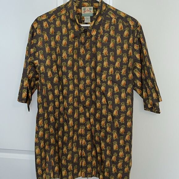 Reyn Spooner Pineapple Cotton Lawn Swingers Party Travel Aloha Hawaii Shirt L - Picture 1 of 5